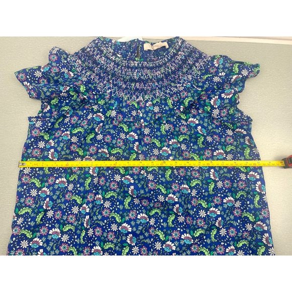LOFT WOMEN Petite Floral Smocked Ruffle Yoke Top PM - Picture 6 of 13